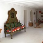 Fashioned Green Placed Old Fashioned Green Patterned Bench Placed Inside Artists Retreat In Andalucia Spain Hallway With Wooden Chair Apartments Picturesque Contemporary Farmhouse In Beautiful Stone And White Interiors