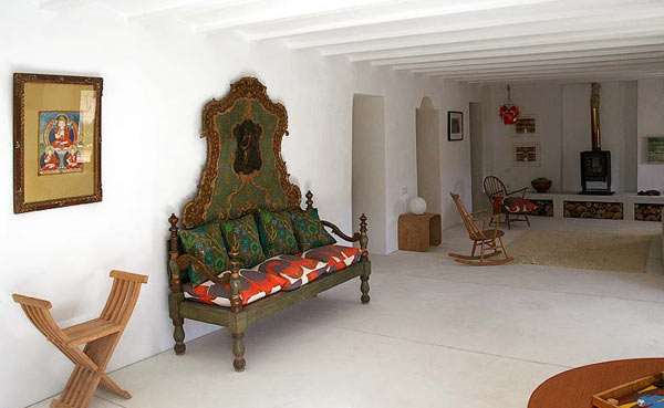 Fashioned Green Placed Old Fashioned Green Patterned Bench Placed Inside Artists Retreat In Andalucia Spain Hallway With Wooden Chair Apartments Picturesque Contemporary Farmhouse In Beautiful Stone And White Interiors