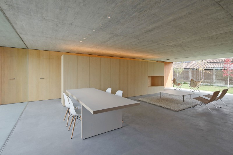 Dining Room Room Sensational Dining Room And Living Room In The House In Villarcaya With Concrete Floor And Wooden Wall Architecture Chic Spanish Home Design With Grey Concrete Floors