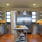 Stainless Steel In Sensational Stainless Steel Kitchen Tables In Industrial Kitchen Design With Glossy Counter And Floating Shelves Kitchens Effective Stainless Steel Kitchen Tables For Commercial Kitchen