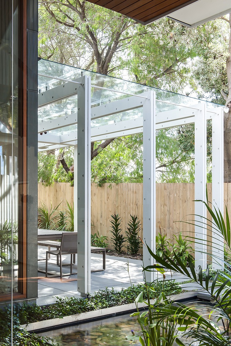 Covered Porch Modern Sleek Covered Porch Design At Modern House With Glass Roof Decorated With Modern Outdoor Furniture Architecture Sleek And Bright Contemporary Home With Cool Glass-Roofed Pergola