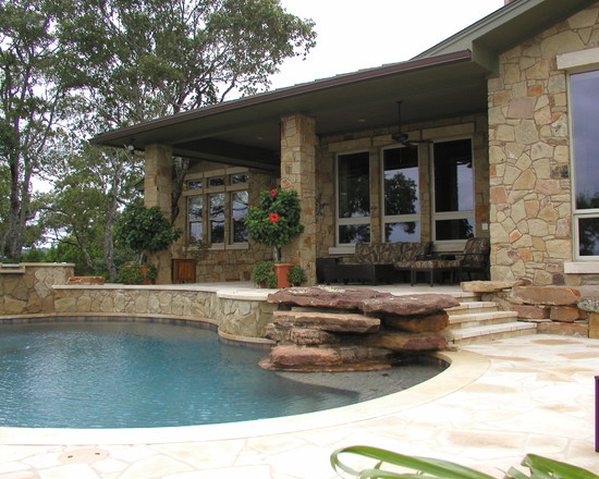 Mediterranean Pool Stone Splendid Mediterranean Pool And Rough Stone Outdoor Wall As Imposing Sustainable Home Plans Lovely Ornamental Plants And Outdoor Sofa In Patio Architecture Warmth Contemporary Sustainable Home With Neat Garden Arrangements