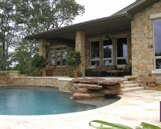 Mediterranean Pool Stone Splendid Mediterranean Pool And Rough Stone Outdoor Wall As Imposing Sustainable Home Plans Lovely Ornamental Plants And Outdoor Sofa In Patio Architecture  Warmth Contemporary Sustainable Home With Neat Garden Arrangements