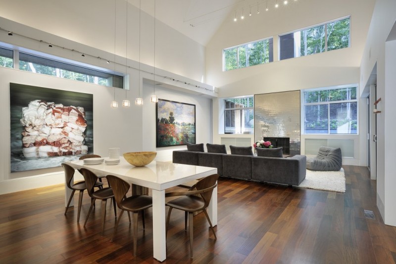 Dining Room Room Stunning Dining Room And Living Room In Qual Hill House With Wooden Floor And Artistic Painting Architecture  Striking And Creative Modern Home With Personal Art Galleries