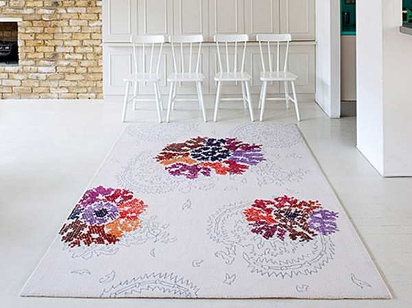 Princess Themed Colored Stunning Princess Themed Floral Rug Colored In Ivory Mixed With Vibrant Colored Flowers Pattern On Three Parts Decoration Spectacular Home Interior Design With Vibrant Rug And Patterns