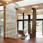 Corallo House Arquitectura Uncommon Corallo House By Paz Arquitectura Interior Decoration Integrating Trees Growing From Ground To Upper Floor Architecture Natural Concrete Home With Wooden Floor And Glass Skylight