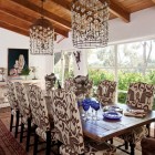 Dining Room Ikat Antique Dining Room With Chocolate Fabric Modern Chairs Design Used Crystal Chandelier Lighting Decoration Ideas For Inspiration Dining Room Comfortable Table Furniture Arrangement For A Dining Room Layout