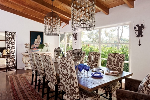 Dining Room Ikat Antique Dining Room With Chocolate Fabric Modern Chairs Design Used Crystal Chandelier Lighting Decoration Ideas For Inspiration Dining Room  Comfortable Table Furniture Arrangement For A Dining Room Layout