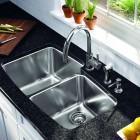 Dark Granite Undermount Appealing Dark Granite Countertop And Under Mount Stainless Steel Kitchen Sink On White Counter For Stylish Kitchen Kitchens Simple Undermount Stainless Steel Kitchen Sinks You Have To Know