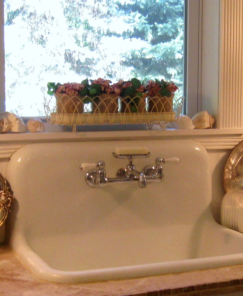 Faucet And Sinks Appealing Faucet And Vintage Kitchen Sinks For Stunning Kitchen With Decorative Flowers And Glass Window Kitchens Simple Undermount Stainless Steel Kitchen Sinks You Have To Know