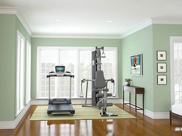 And Airy Area Bright And Airy Guest Gym Area With A Couple Of High Tech Equipment In Gray To Hit The Green Painted Walls Dream Homes Stunning Modern Interior Design For Multi-Function Room