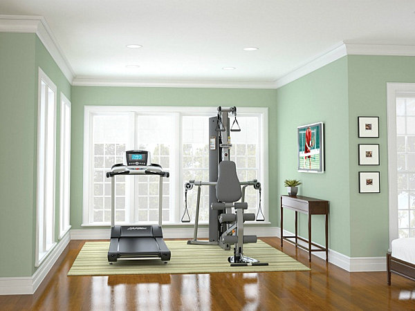 And Airy Area Bright And Airy Guest Gym Area With A Couple Of High Tech Equipment In Gray To Hit The Green Painted Walls Dream Homes  Stunning Modern Interior Design For Multi-Function Room