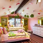 Ceiling Art Painting Charming Ceiling Art In White Painting Eclectic Kids In Pink Bedroom Ideas With Decorative Pink Duvet Cover And Brown Pink Striped Carpet Bedroom 16 Colorful And Pretty Pink Bedroom Ideas For Little Girls