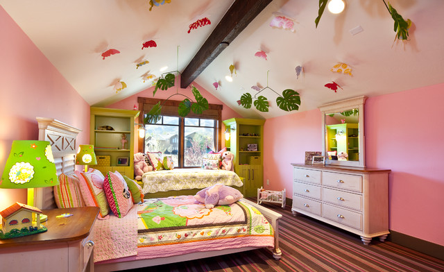 Ceiling Art Painting Charming Ceiling Art In White Painting Eclectic Kids In Pink Bedroom Ideas With Decorative Pink Duvet Cover And Brown Pink Striped Carpet Bedroom 16 Colorful And Pretty Pink Bedroom Ideas For Little Girls