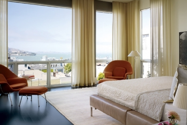 Bedroom With Design Comfortable Bedroom With Great View Design Interior In Used Modern Furniture Used Cream Curtain Design Ideas Bedroom Simple Bedroom Design With Colorful Furniture And Modern Touch