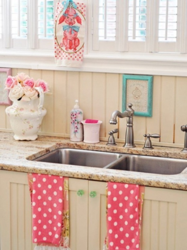 Pink Towels On Cute Pink Towels And Flowers On Classic Counter And Vintage Kitchen Sinks With Glossy Surface Kitchens Simple Undermount Stainless Steel Kitchen Sinks You Have To Know