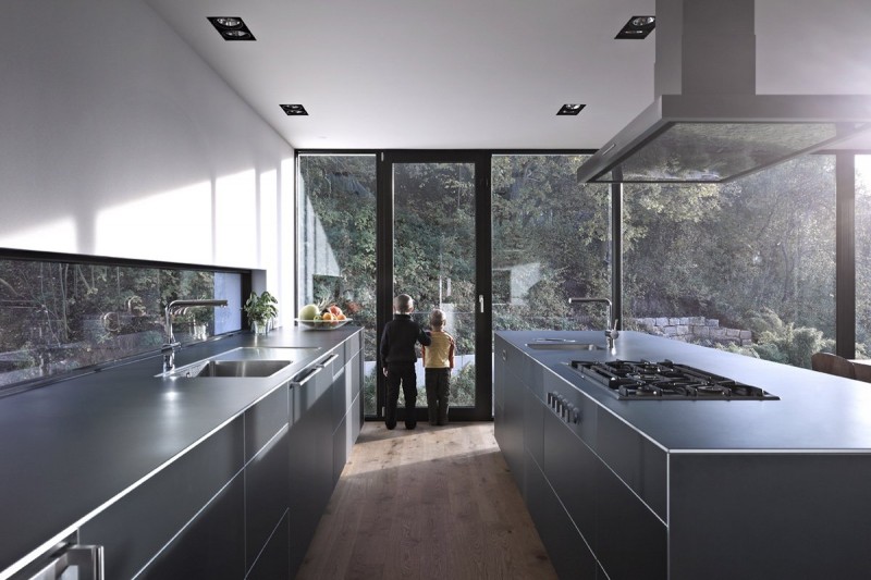 View By Design Distinct View By Kitchen Room Design With Glass Wall And Door That Showing Outside View By Planters At The Zochental Residence Architecture  Creative Glass Facade Of Unconventional Contemporary House Appearance