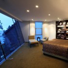 Catching Cliff Mark Eye Catching Cliff House By Mark Dziewulski Architect With Fascinating Master Bedroom Interior With Brown Bed And Inset Bookcase Architecture Waterfront Cliff House With Luxurious Furniture And Beautiful View
