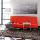 Catching Orange Sofa Eye Catching Orange Tufted Sleeper Sofa Coupled With Minimalist Mirrored Coffee Table Designed In C Letter Shape Dream Homes Stunning Modern Interior Design For Multi-Function Room