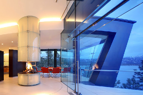 Round Fireplace To Fascinating Round Fireplace Idea Installed To Warm Up Cliff House By Mark Dziewulski Architect With Extraordinary Glass Wall Architecture  Waterfront Cliff House With Luxurious Furniture And Beautiful View