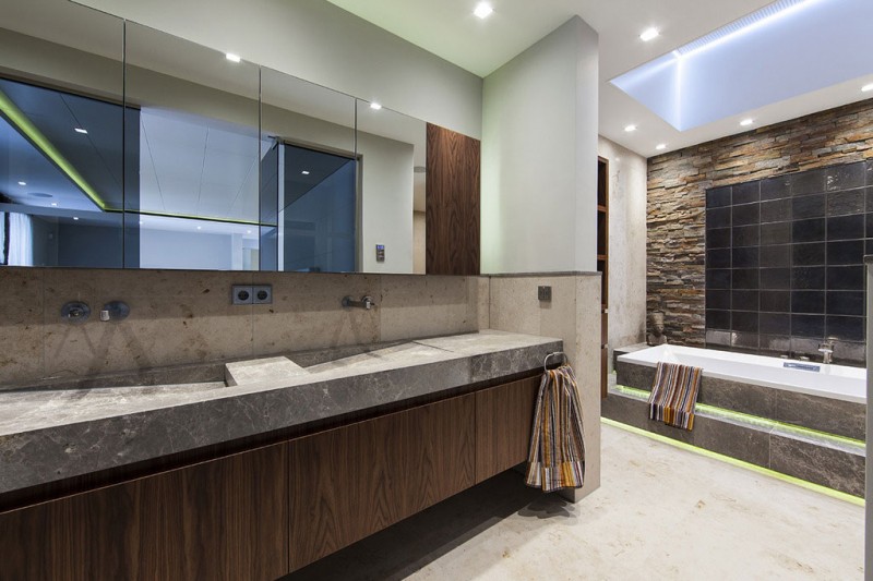 Bathroom Design In Inspiring Bathroom Design Of Villa In The Dunes With Grey Colored Concrete Sink And Several Mirror Panels Dream Homes Cozy And Bright Modern Home Surrounded By Lush Forest Views