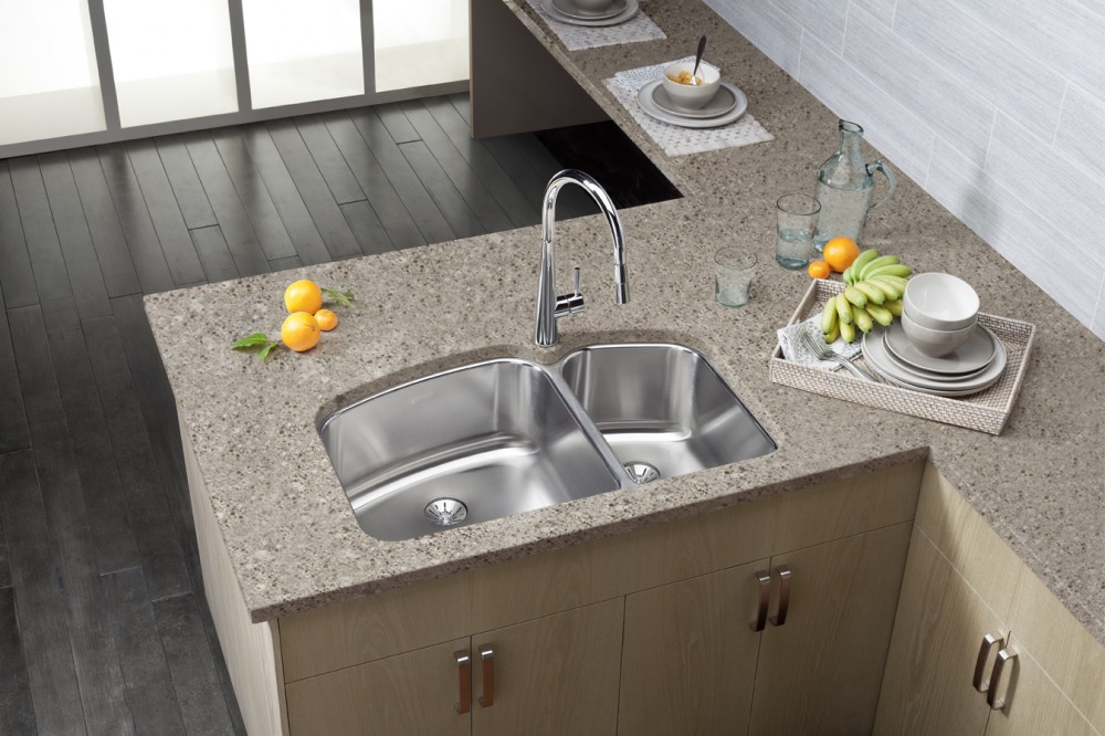 Oak Counter Stainless Interesting Oak Counter Under Under Mount Stainless Steel Kitchen Sink And Grey Granite Top Beside Marble Tile Backsplash Kitchens Simple Undermount Stainless Steel Kitchen Sinks You Have To Know