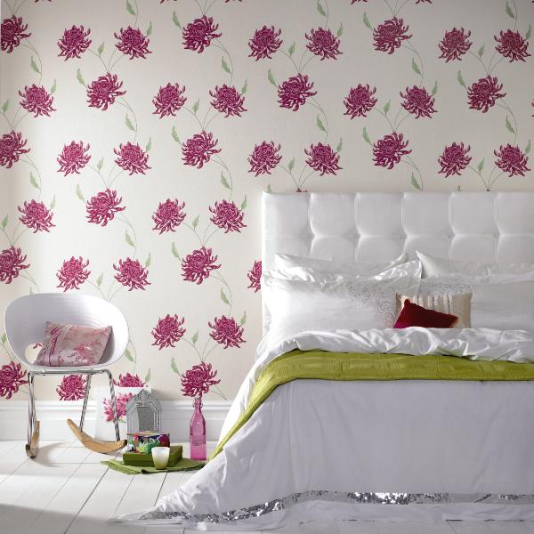 Hanami Eve Interior Marvelous Hanami Eve Wallpaper Design Interior In Bedroom Space With Pink Rose Motif Style And White Bedding Furniture Ideas Decoration 18 Fashionable Patterned Wallpaper For Stylish Beautiful Interiors
