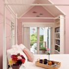 Pink Wooden With Marvelous Pink Wooden Striped Ceiling With Light Pink Canopy Bed And Small Rattan On The Bed Bedroom 16 Colorful And Pretty Pink Bedroom Ideas For Little Girls