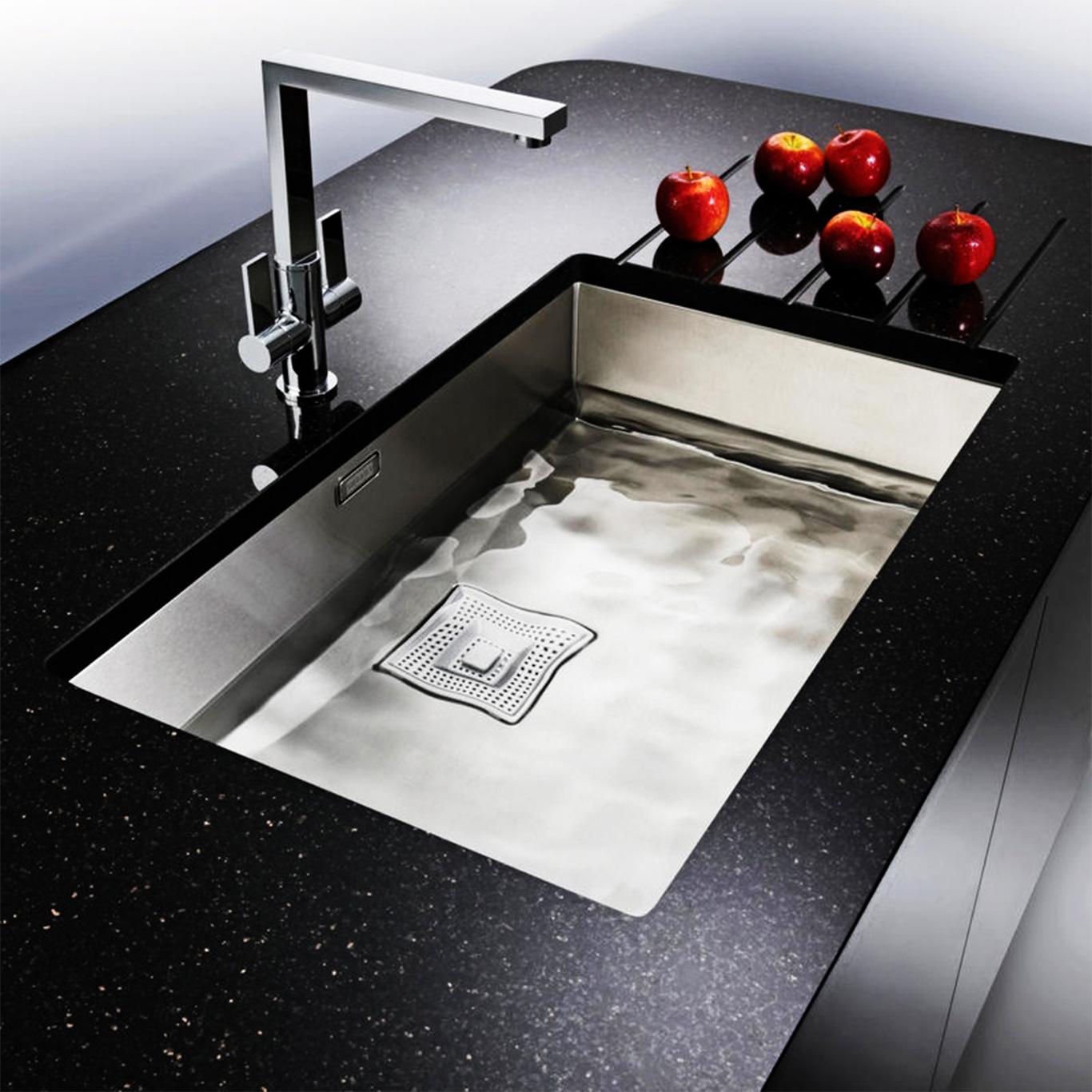 Dark Countertop Undermount Modern Dark Countertop And Stylish Under Mount Stainless Steel Kitchen Sink On Long Counter Near White Wall Kitchens Simple Undermount Stainless Steel Kitchen Sinks You Have To Know