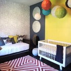 Nursery Interior Sleeping Modern Nursery Interior Furnished With Sleeping Area And Baby Crib Decorated Cheerfully With Yellow Wall And Ball Lanterns Dream Homes Stunning Modern Interior Design For Multi-Function Room