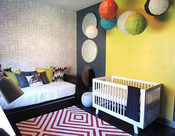 Nursery Interior Sleeping Modern Nursery Interior Furnished With Sleeping Area And Baby Crib Decorated Cheerfully With Yellow Wall And Ball Lanterns Dream Homes Stunning Modern Interior Design For Multi-Function Room