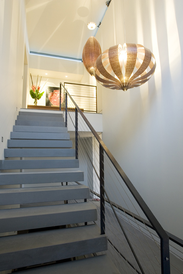 Warringah Road Staircase Modern Warringah Road House Indoor Staircase Displaying Grey Concrete Steps And Black Balustrade With Pendant Dream Homes  Spacious Contemporary Three Story House With Elegant Panorama View