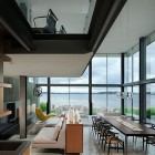 Graham House Dining Open Graham House Interior Integrating Dining And TV Room With Pendants Installed As Illumination Above Table Dream Homes Creative Contemporary Home For Elegant And Unusual Cantilevered Appearance