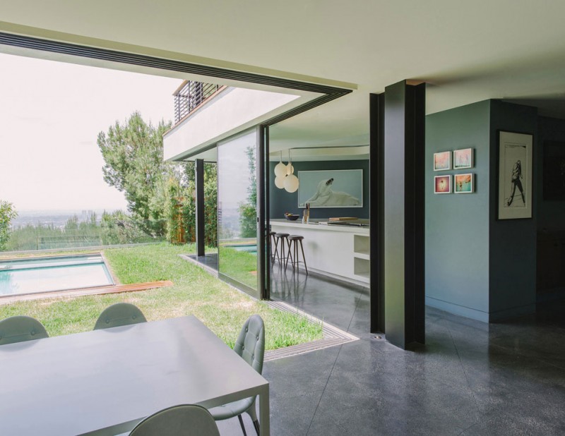 Panorama Of Green Sensational Panorama Of Green Greenberg Green House Small Glass Swimming Pool Dark Marble Floor Sliding Glass Door Innovative Pendant Lights Architecture  Curvy Futuristic Home Presenting Futuristic Gray And White Themes