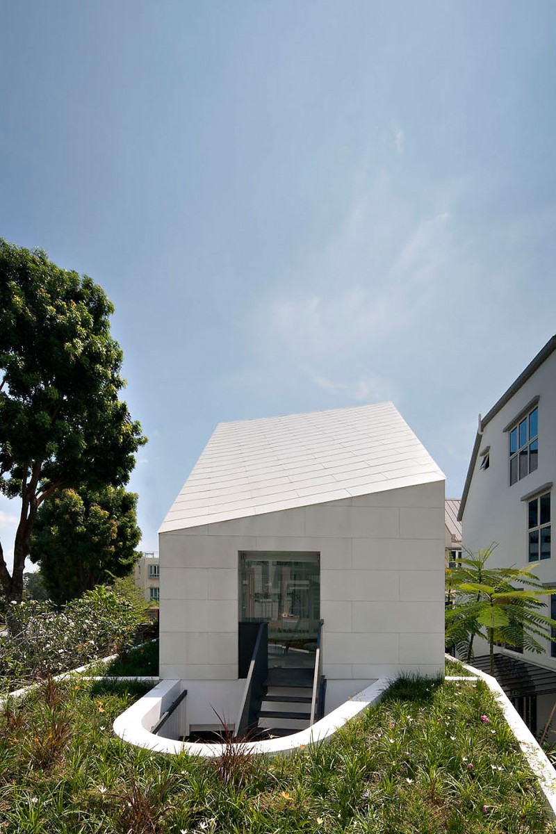 White Painted House Simple White Painted The Park House Building Designed In Intricate Roof To Hit Fresh Green Turfs And Leafy Tree Decoration Spacious Contemporary Concrete House With Great Interior Decorations