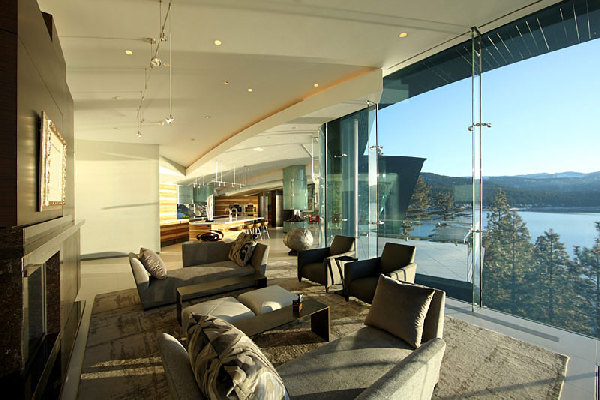 Cliff House Dziewulski Spacious Cliff House By Mark Dziewulski Architect With Appealing Family Room Overlooking Lake And Greenery Through Glass Architecture  Waterfront Cliff House With Luxurious Furniture And Beautiful View