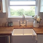 Oak Countertop Kitchen Superb Oak Countertop And Vintage Kitchen Sinks Under Glass Window Between Floating White Cabinets Kitchens Simple Undermount Stainless Steel Kitchen Sinks You Have To Know