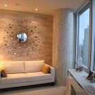 Guest Room Tiled Swanky Guest Room With Wooden Tiled Center Wall Decorated With Sun Burst Mirror Detail To Enhance The Interior Dream Homes Stunning Modern Interior Design For Multi-Function Room