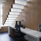 K House Idea Uplifting K House Transparent Staircase Idea With White Steps And Wooden Balustrade To Keep Workspace Under It Bright Furniture Beautiful Industrial Furniture Design For Cozy And Comfortable Rooms