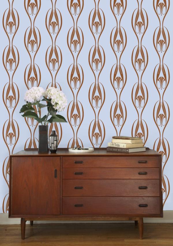 Etta Wallpaper In Wonderful Etta Wallpaper With Beautiful Design Interior In Cozy Entry Way With Simple Brown Motif Completed With Elegant Wooden Dresser Furniture Design Apartments 18 Fashionable Patterned Wallpaper For Stylish Beautiful Interiors