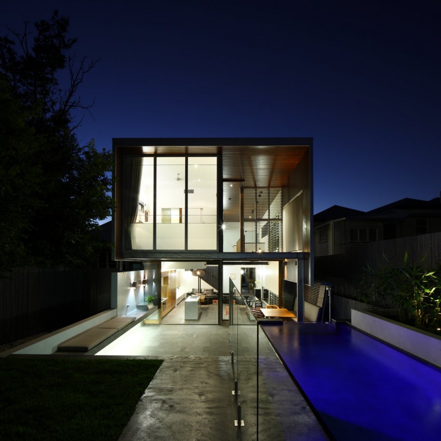 Contemporary Gibbon Rear Amazing Contemporary Gibbon Street House Rear Design View At Evening With Outdoor Pool With Neat Landscape Next To Dream Homes Unique Contemporary House Design With Elegant Comfortable Sensations