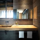 Floating Wooden Featured Chic Floating Wooden Vanity Counter Featured With Under Mount Sink Completed By Mirror In Barn In Soglio Decoration An Old Barn Turned Into Eclectic Contemporary House With Stone Walls And Wood Shutters