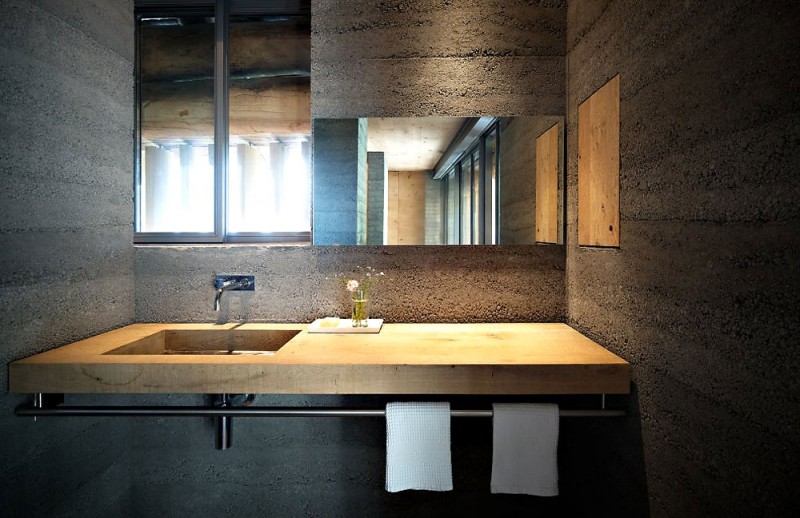 Floating Wooden Featured Chic Floating Wooden Vanity Counter Featured With Under Mount Sink Completed By Mirror In Barn In Soglio Decoration An Old Barn Turned Into Eclectic Contemporary House With Stone Walls And Wood Shutters