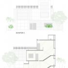 Asian Style Sketch Eclectic Asian Style Green House Sketch With Three Levels Nice Facade Design Plan With Horizontal Striped Wall Cladding Interior Design Eco-Friendly Modern Green Home With Exposed Red Brick Walls