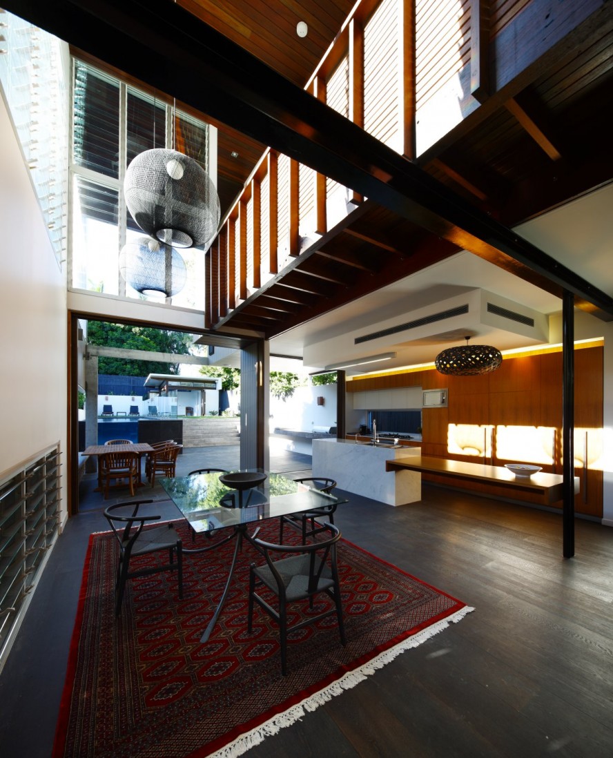 Contemporary Gibbon Dining Eclectic Contemporary Gibbon Street House Dining Space With Cultural Red Rug To Combine With Stylish Black Chairs And Glass Table Dream Homes Unique Contemporary House Design With Elegant Comfortable Sensations