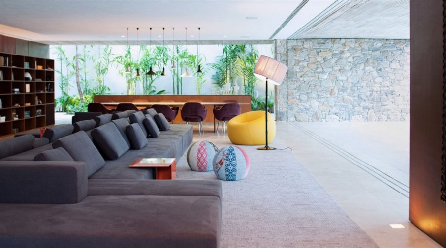 Ipes House In Elegant Ipes House Interior Design In Living Room With Grey Sofa Furniture In Modern And Glass Wall Design Ideas For Home Inspiration Dream Homes  Stylish And Luxurious Contemporary Home With Exposed Concrete Elements