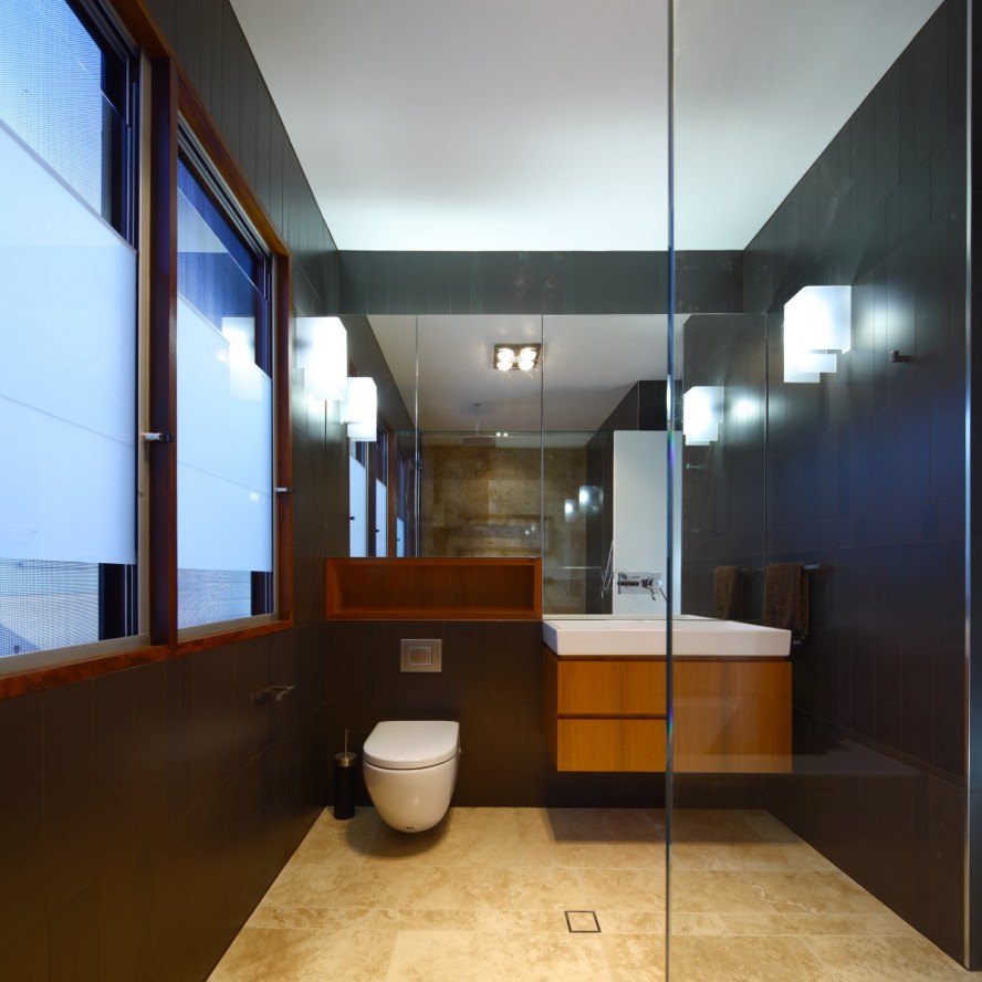 Contemporary Gibbon Toilet Fabulous Contemporary Gibbon Street House Toilet With Floating Wooden Vanity With Sink And Wall To Wall Mirror Above Dream Homes  Unique Contemporary House Design With Elegant Comfortable Sensations