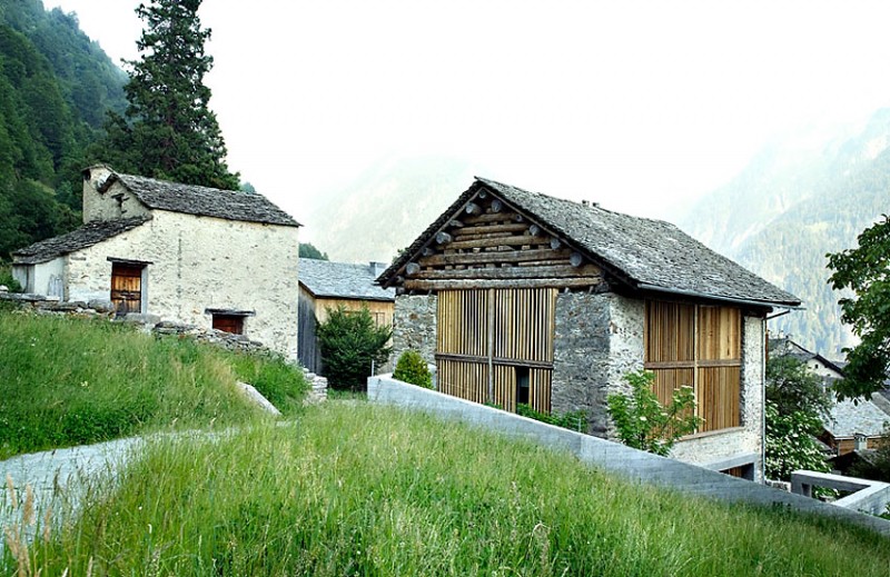 Green Grasses Two Fresh Green Grasses Growing Covering Two Sides Of Barn In Soglio Home Outdoor Pathway To Access The House Decoration An Old Barn Turned Into Eclectic Contemporary House With Stone Walls And Wood Shutters