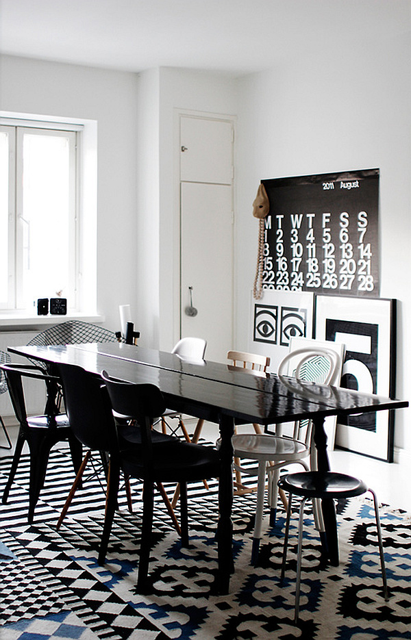 Stylish Helsinki Interior Incredible Stylish Helsinki Apartment Design Interior In Dining Room With Black Furniture And Black And White Flooring Rug Design Apartments Stylish Black And White Interior For Small Apartment Appearance