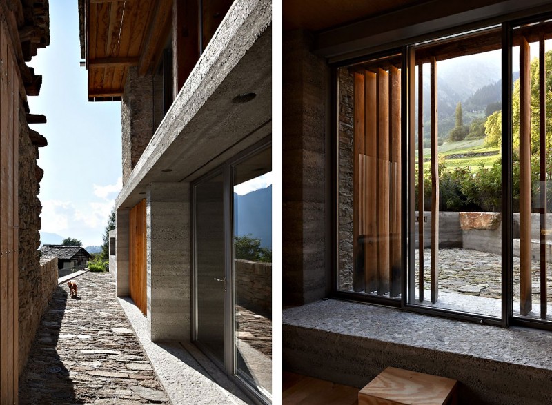 Barn In Narrowed Inviting Barn In Soglio Home Narrowed Entryway Located Outside Of Home With Simple Wooden Cantilever Decoration An Old Barn Turned Into Eclectic Contemporary House With Stone Walls And Wood Shutters